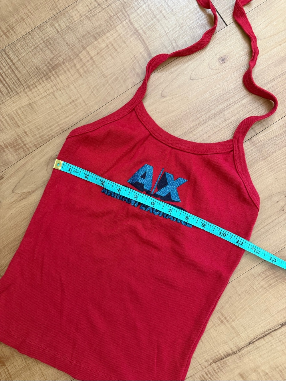 Vintage Brand New Cotton Y2K Armani Exchange Red A|X Logo Halter Tie Tank Top - Picture 6 of 8